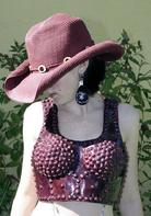 Ceramic sculpture, ceramic bikini, burgundy wine colored bikini . ceramic breast plate,