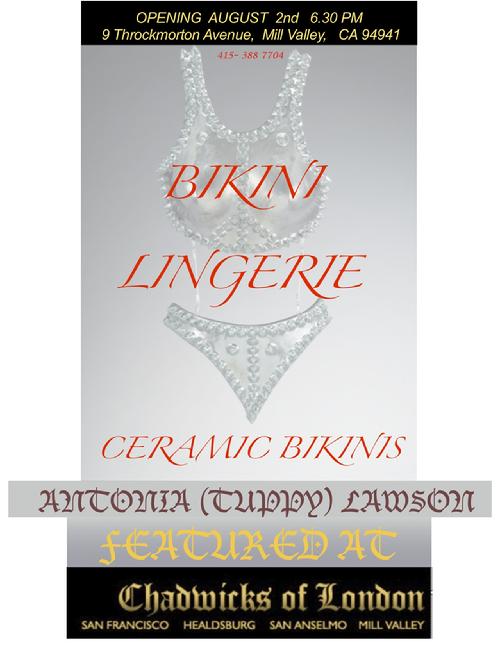 Ceramicsculptures of Bikinis at Chadwicks of London Fine Lingerie store, Mill Valley CA