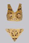 large figurative ceramic wall art sculpture of ceramic bikini with 14carat gold bee motif created by english sfo bayarea artist and ceramic sculptor antonia tuppy lawson